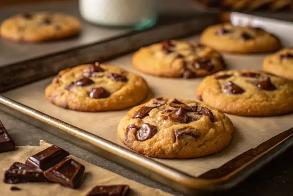 freshly baked Toll House cookies with gooey chocolate