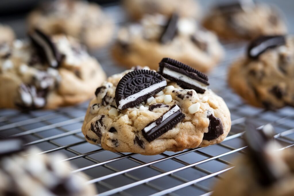 Cookies and Cream Cookies fresh from oven with Oreo chunks